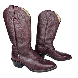 Vintage Dan Post Leather Western Cowboy Boots‎ Burgundy Embroidered Men's 8.5D